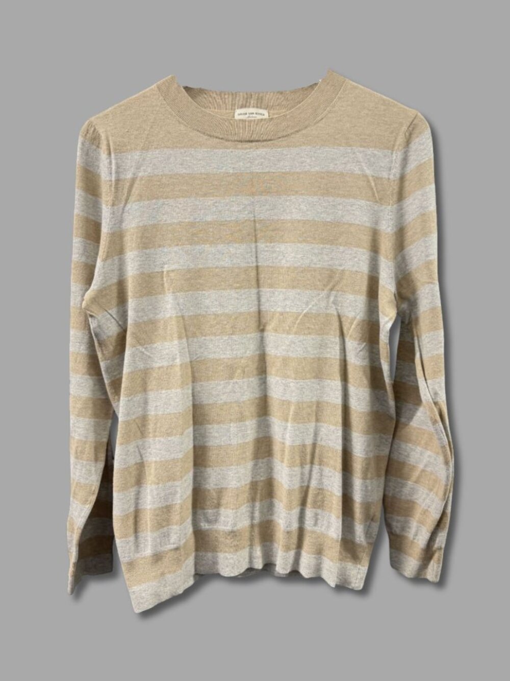 DRIES VAN NOTEN Beige Gray Horizontal Stripe Sweater Sz M
